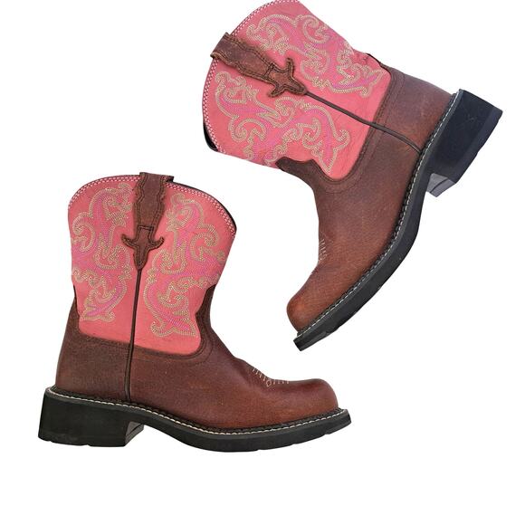 ARIAT Women’s Size 7 Fat Baby Pink Brown Cowgirl 8” Western Leather Boots - Picture 2 of 12